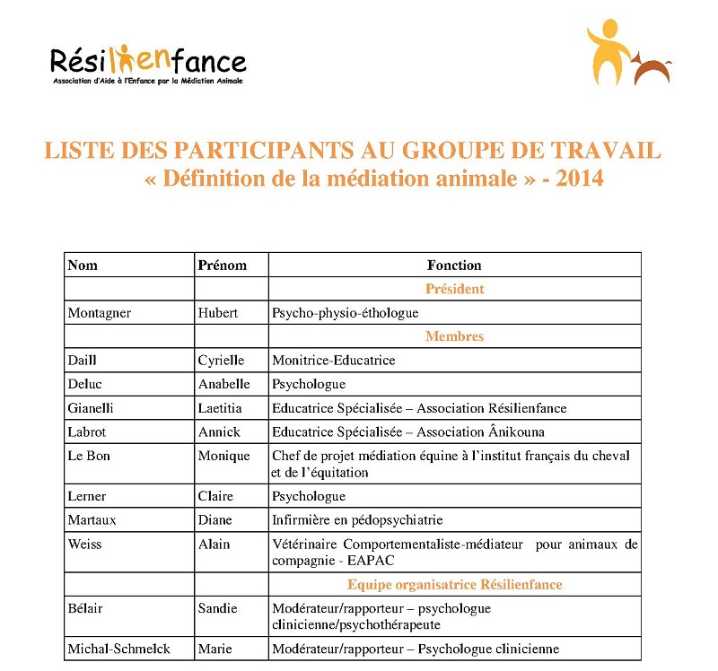 Liste des participants - Résilienfance et al.